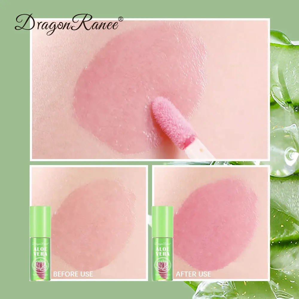 Aloe Vera Cambia colore Olio per labbra Idratante Naturale Aloe Lip Gloss Rosa ciliegia Cambia di temperatura Balsamo per le labbra Nutriente Cura delle labbra