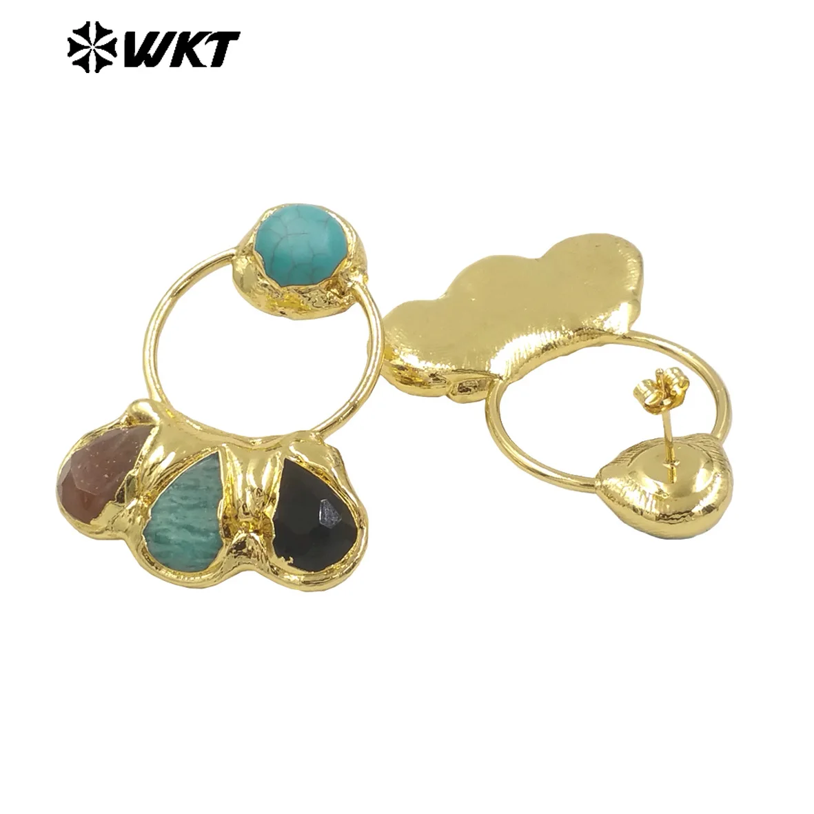 WT-E755    Colorful Drop And Round Shape Natural Gemstone Earring Gold Plated Exquisite Design For Women Daily Commute Decorated