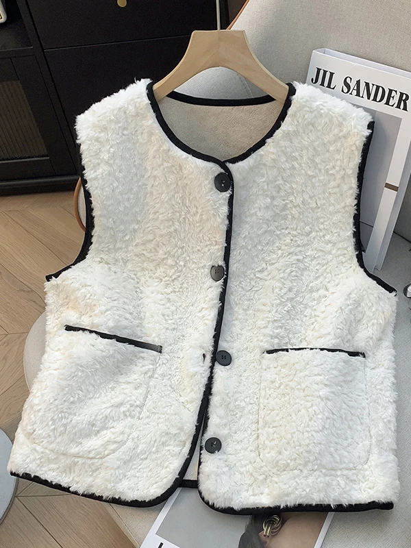 

Осенний сезон, женский жилет из меха ягненка, жакет, многослойная цветная блузка, верхняя одежда, круглый жилет на одной пуговице, топ