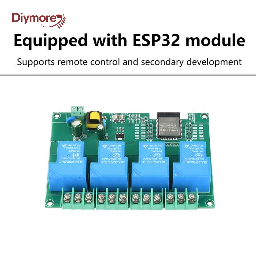 30A WIFI BT 4 Way Relay Module Onboard ESP32E Module Relay Module Supports Secondary Development AC 220V