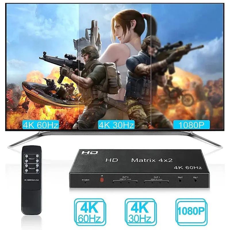 4K 60Hz Matrix 4X2 2 In 4 Out Splitter Switch Kompatybilny z HDMI Audio Extractor 2.0 2x4 1080p dla PS3/4 DVD PC do monitora TV