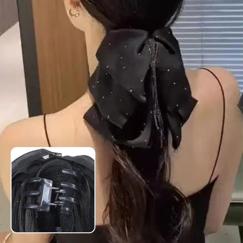 Tassel Bow Wig Ponytail Claw Clip Temperament Slightly Curly Hair Natural Heat-resistant Hair Accessories