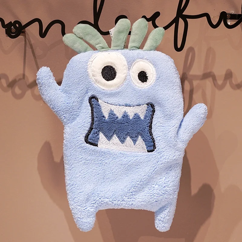 Little Monster Wiping Towel Hangable Coral Velvet Towel Multifunctional Absorbent Kitchen Cleaning and Hand Wiping Cloth