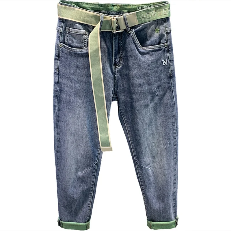 Primavera e l'estate 2024 nuovi Jeans uomo moda ricamo elastico alla caviglia pantaloni blu lavato Harlan Tappered Pants