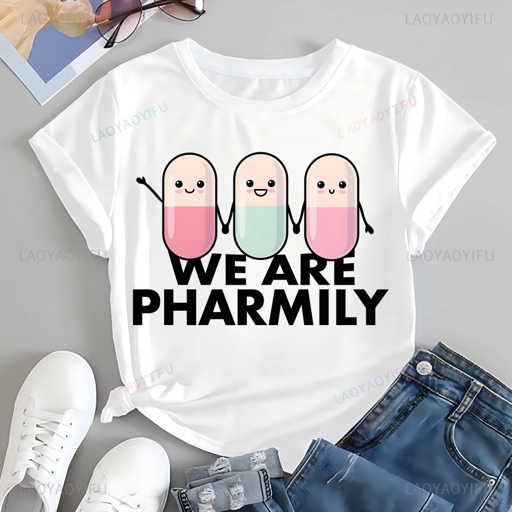 Fun Pill WE ARE PHARMILY Printed T-shirt Top Pharmacy Technician Trend Short Sleeve Unisex Shirt Patterned Large T-shirt