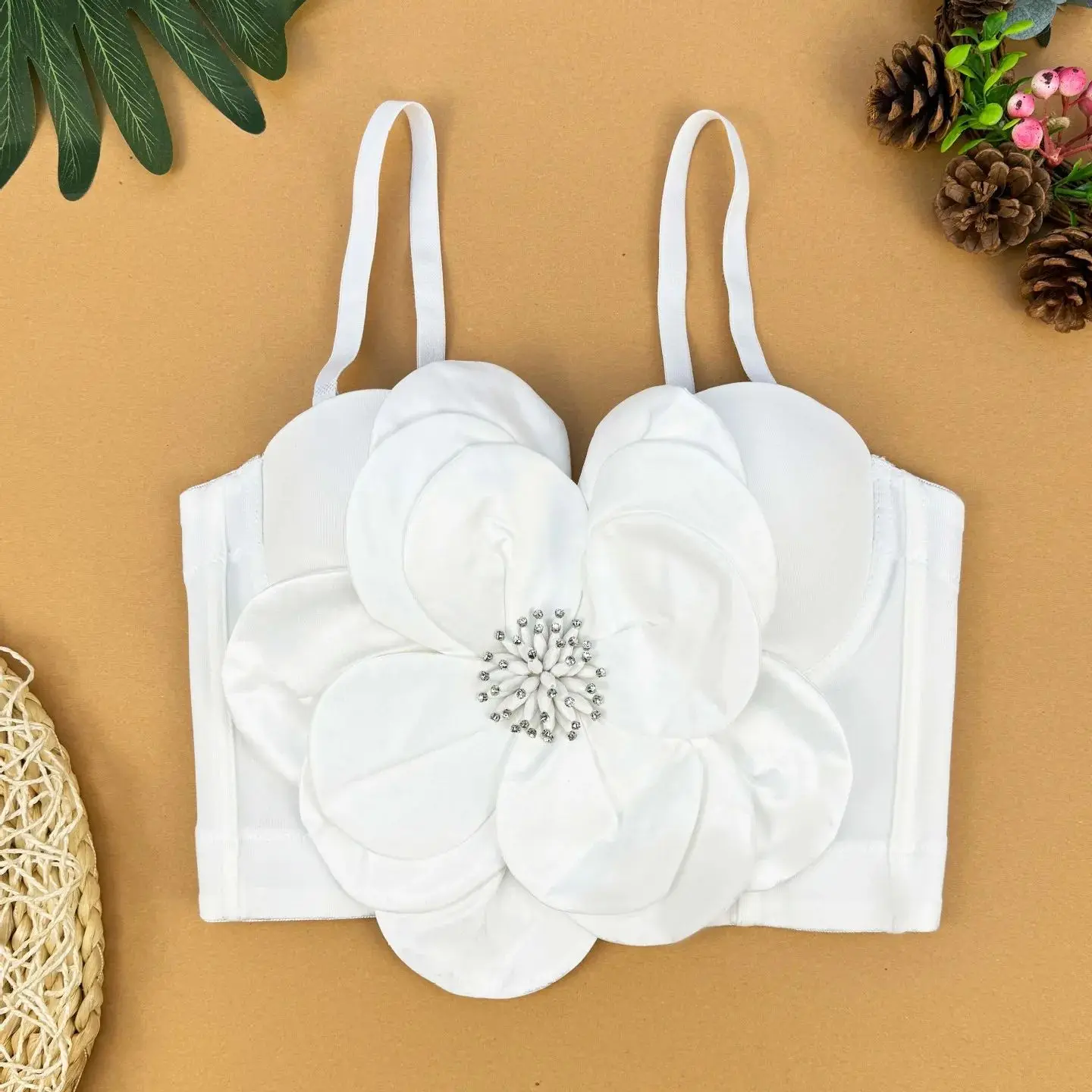 

Y2k укороченные топы без рукавов с лямкой на шее, тонкий корсет без косточек, топ на бретелях, жилет с большим цветком, женский камзол, сексуальное женское белье, модная праздничная одежда