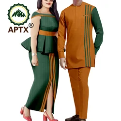 African Couple Matching Outfits Wedding Dress Women Sexy Top Skirt Men Robe Shirt Pants Suit Set Daily Party Love Wear Y23C006