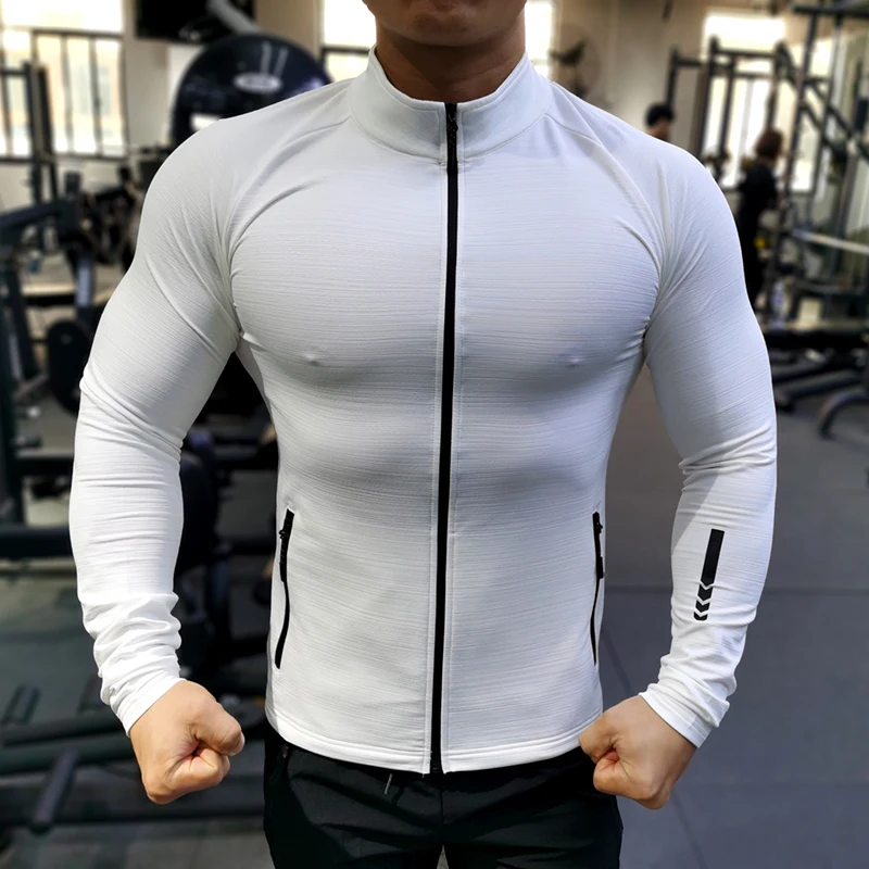 Nowa zimowa jesienna koszula sportowa męska zamek błyskawiczny elastyczne szybkoschnące kurtki do biegania Fitness odzież sportowa na siłownię top sportowy męska odzież sportowa