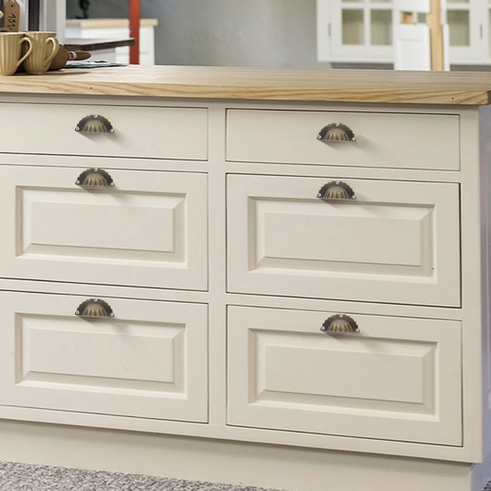 

6 pcs Vintage Shell Semicircle Knobs for Drawer Kitchen Cabinet Wardrobe Vintage Cabinet Knobs Dresser Closet Hardware