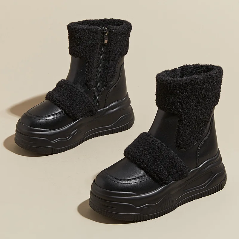 

platform Snow Boots Women Winter Korean Version Fashion Lamb Wool Casual Cotton Boots Velvet Warm Thick-Soled Snow Boots Women