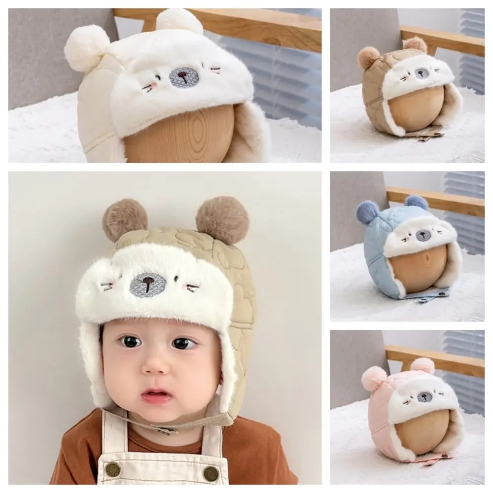 

Winter Cartoon Bear Ear Protection Knitted Hat Wool Solid Color Baby Beanie Cap Thermal Hat Skullies Kids Crochet Hats Toddler
