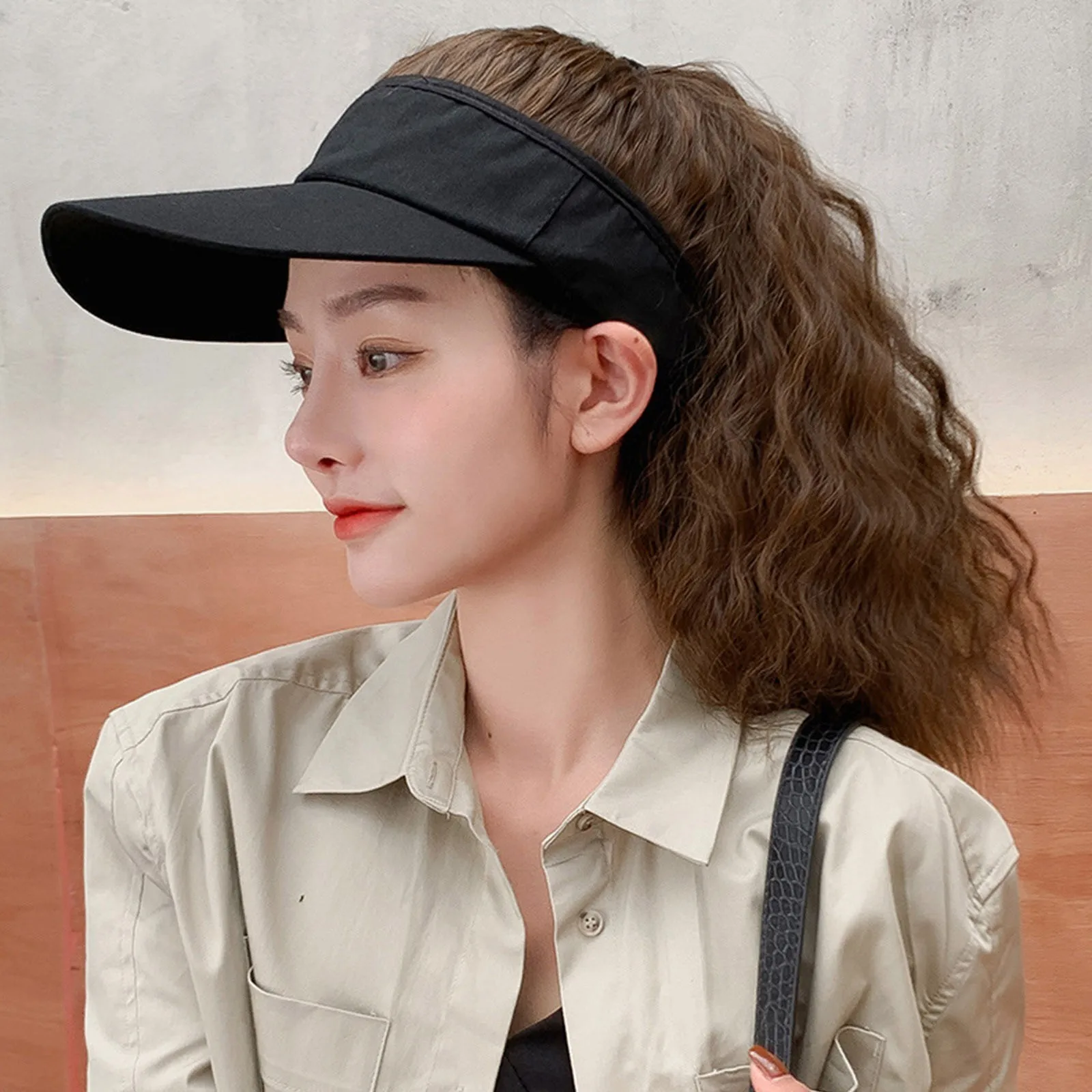 Baseball Cap With Hair Extensions Wig Women Summer Baseball Hat With Hair Attached Kinky Curly Adjustable Wave Hairpiece