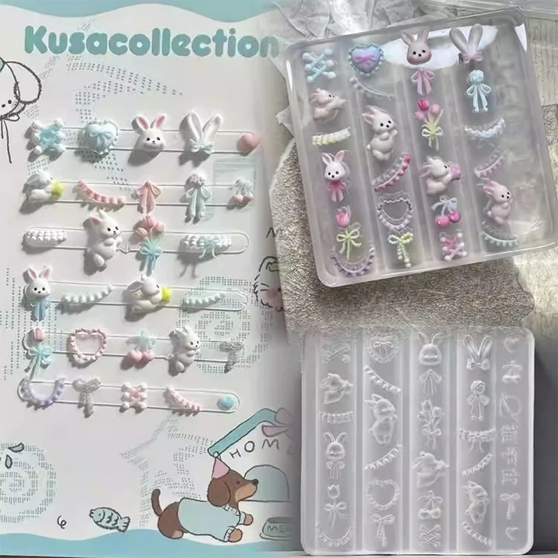 

Creamy Lace Bow Cute Cartoon Punk Rabbit 3D Acrylic Nails Templates DIY Manicure Design Tools Silicone Nail Art Mold