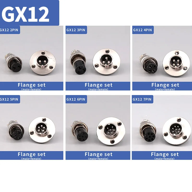 GX12/16/20 M20/25/30 20/25/30MM Aviation Connector with Flange Male and Female 2/3/4/5/6/7/8/9/10/12/14 Pin Wire Panel Connector