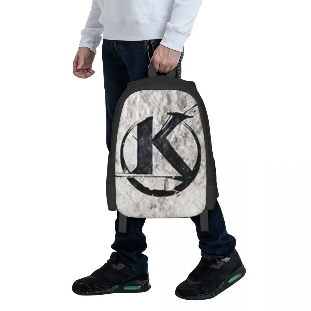 Black Kaamelott Logo On A Gray Background Student Backpack School Bag Hiking Travel Daypack for Men Women Bookbag Shoulder Bags