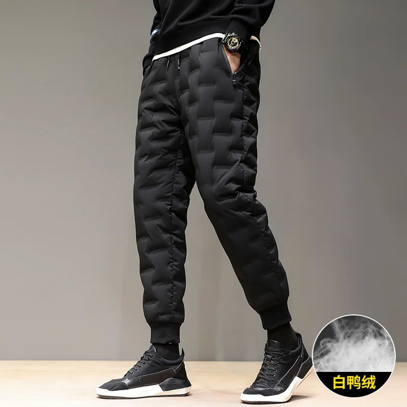 M-5XL Winter Outdoor Man Down Pants Solid Thicken Windproof Warm 80% White Duck Filling Hiking Camping Trekking Trousers