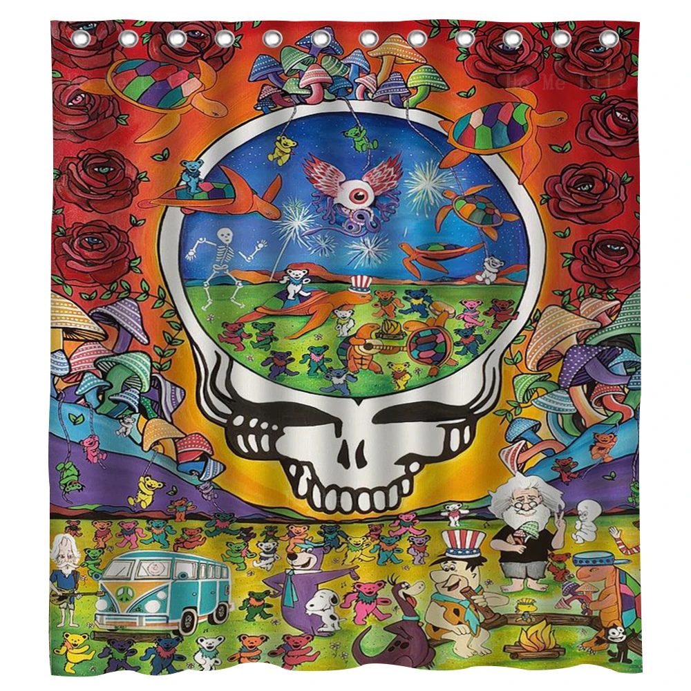 The Dancing Bears Skeleton Playing The Guitar Skull And Rose Tie-dye Shower Curtain By Ho Me Lili Bathroom Decor