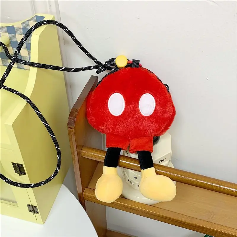 Monedero de felpa con cuello Halter de Mickey Minnie, cordón para almacenamiento de llaves, bolsa para auriculares, creatividad de dibujos animados, nuevo estilo, regalo de cumpleaños Kawaii
