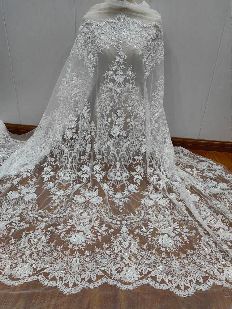 ثوب الزفاف جودة عالية كامل مطرز الترتر والتطريز الدانتيل نسيج الزفاف لفساتين الموضة المدرج المواد