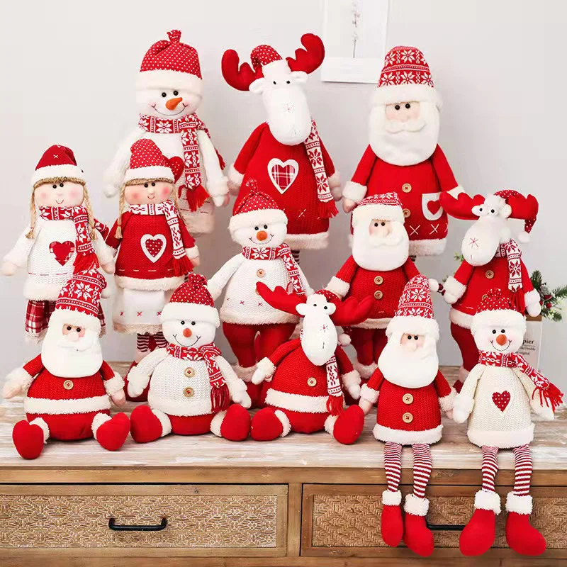 

Modern Simple Cartoon Red and White Knitted Fabric Santa Claus Snowman Elk Doll New Year and Other Festival Decoration Ornaments