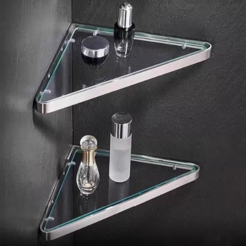 Corner Washing Storage Rack Bathroom Wall Mounted Double-deck Triangular Shower Glass Shelves Modern Bathroom Accessories