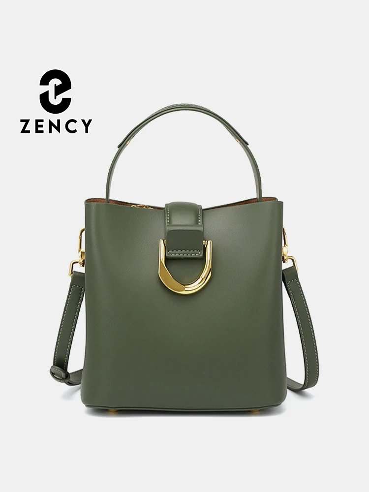 Zency Classic Genuine Leather Shopper Shoulder Bag Commuter Roomy Bucket Handbag High Quality Top Handle Crossbody Messenger Bag