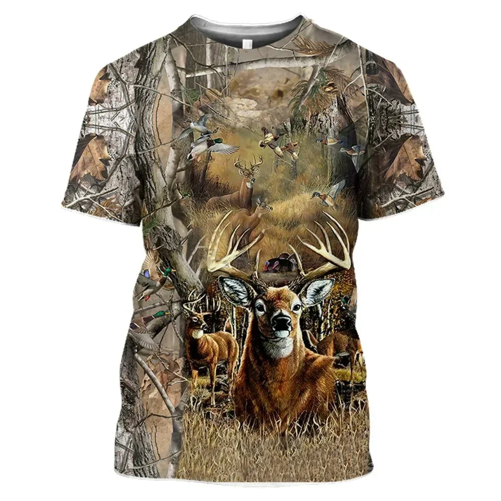 Summer New Casual Men's T-shirt Jungle Camo 3D Printed T-shirt Duck Hunting Fun Fashion Loose Harajuku Top