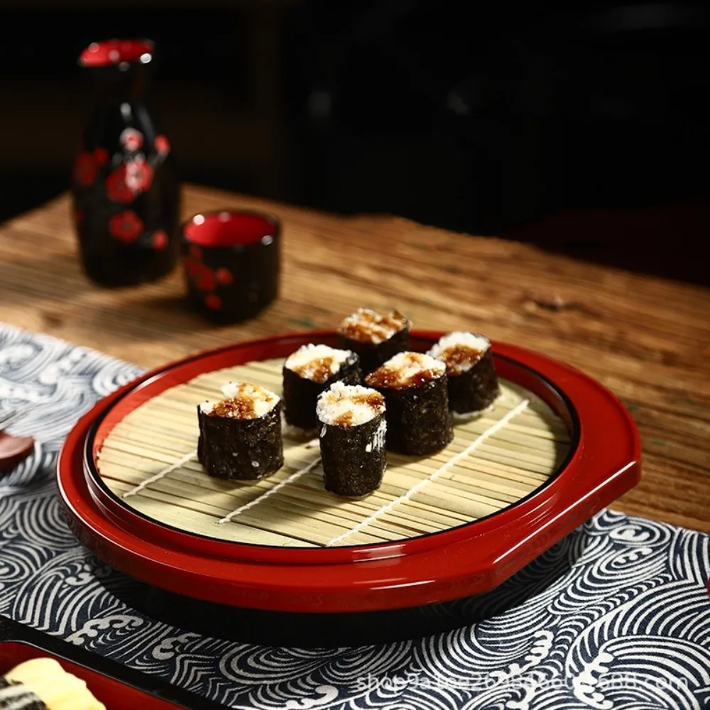 Japanese Style Cold Noodle Dish with Bamboo Mat Plastic Sushi Food Tray Multipurpose Fashionable Soba Noodles Plate Party view 3