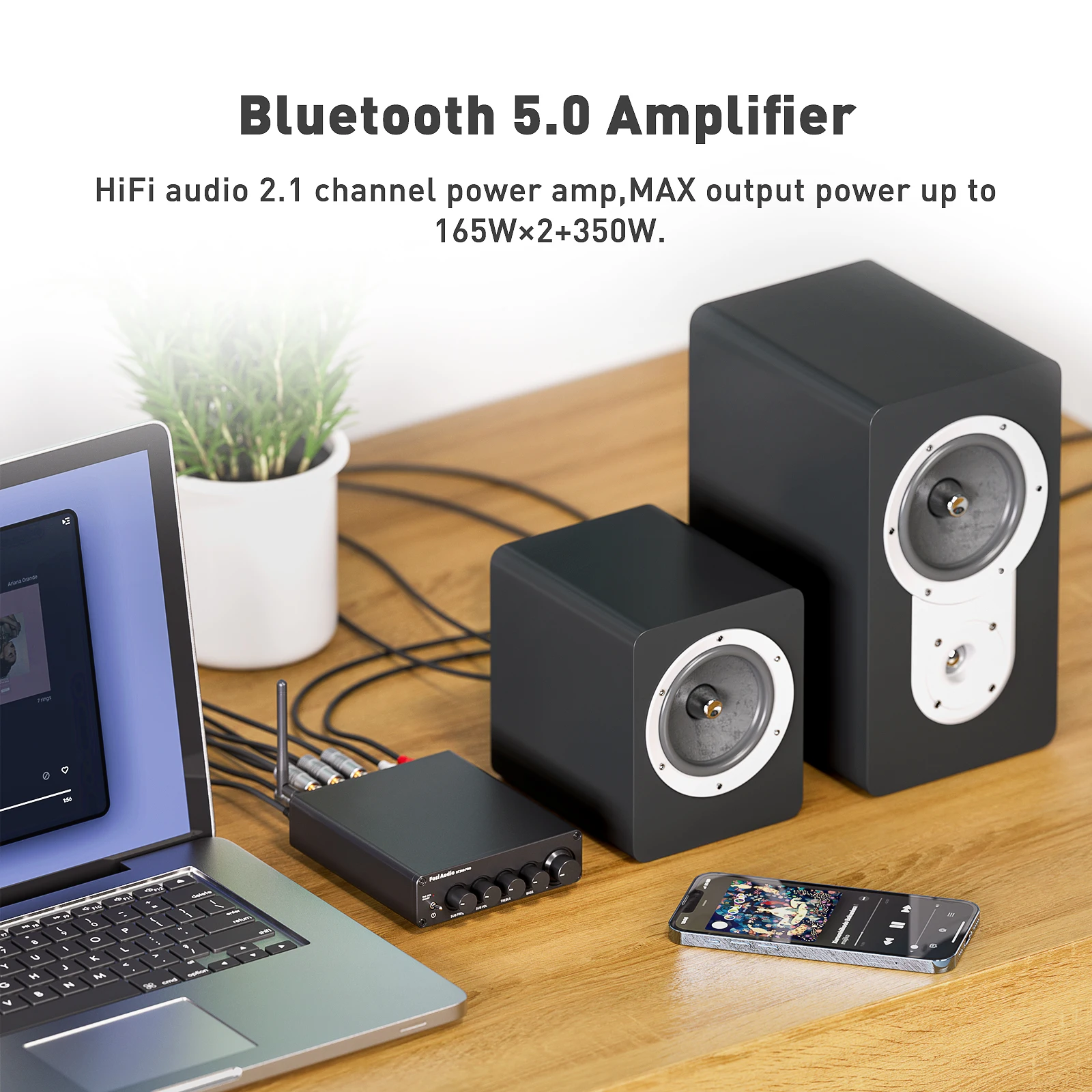 2022 New Fosi Audio Bluetooth Sound Power Amplifier 2.1 Channel Amp Audio Reciver for Speaker Subwoofer 165Wx2 +350W BT30D PRO