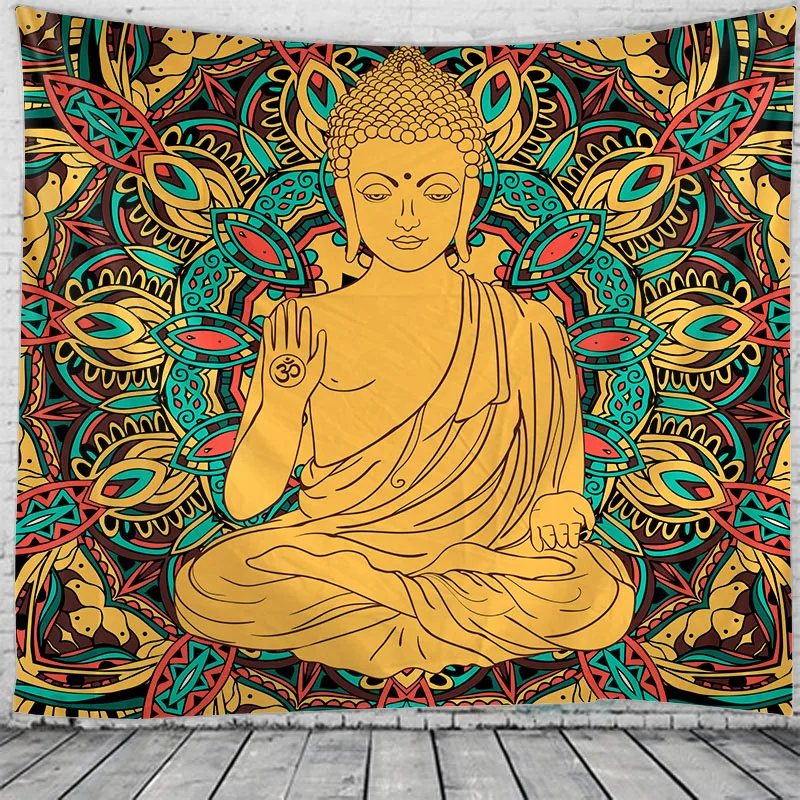 Buddha Statue Tapestry Living Room Bedroom Wall Decor Backdrop Cloth Meditation  Hanging Hippie Home