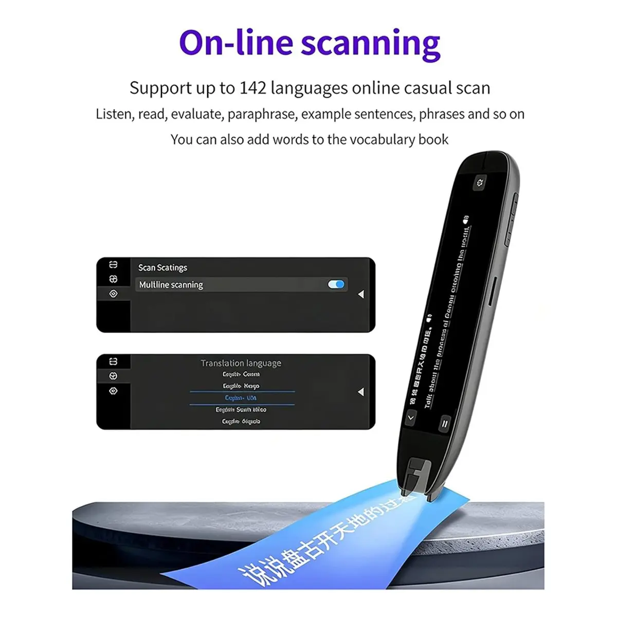 Scan Reader Pen for Dyslexia - 142 Language Translator with Real-Time Text-to-Speech & Scan to Text