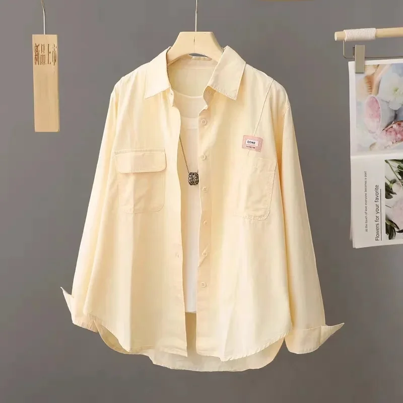 

Cotton Shirt Women's Jacket 2025 Spring Autumn New Polo Collar Design Sense Coat Minority Joker Long Sleeve Outerwear Female Top