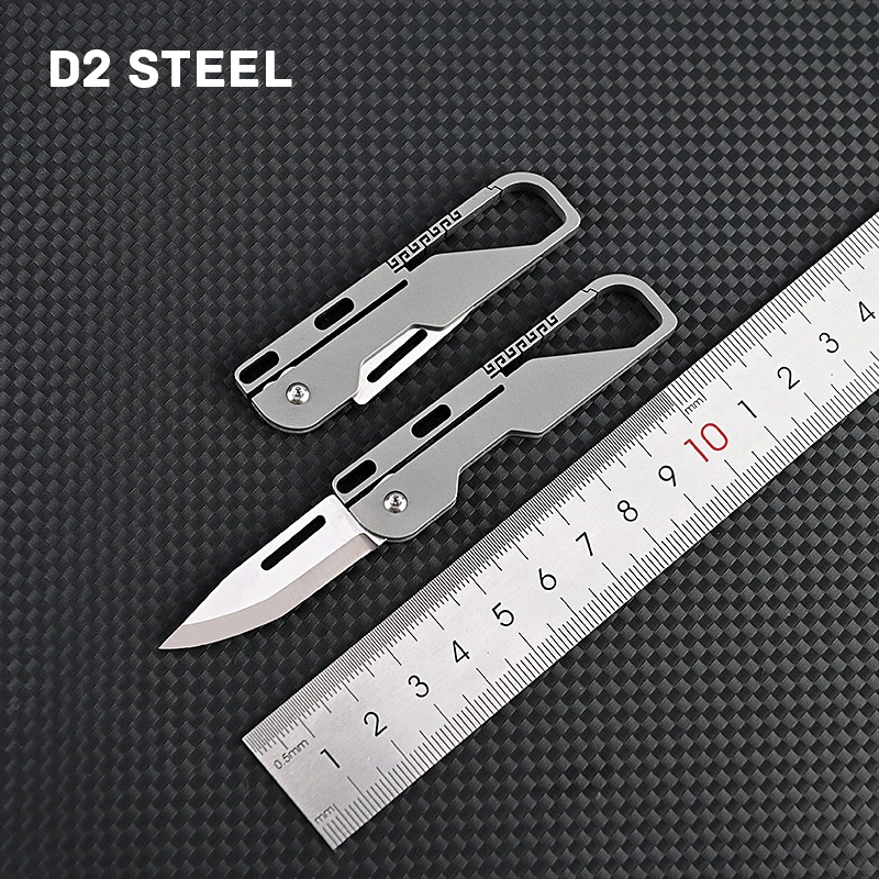 High Hardness D2 Blade Titanium Alloy Folding Knife With Key Chain Pendant Pocket Paring Knife EDC Express Sharp Outdoor Tool Gi