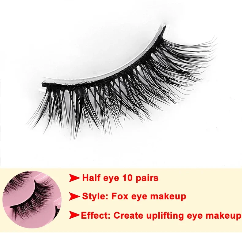 Goodobe Half Eye 10 Paar Natürliche Fuchsaugen-Make-up-Wimpern Süßer Coole Stil Flauschig Geeignet für Leichtes Make-up – Detail 11
