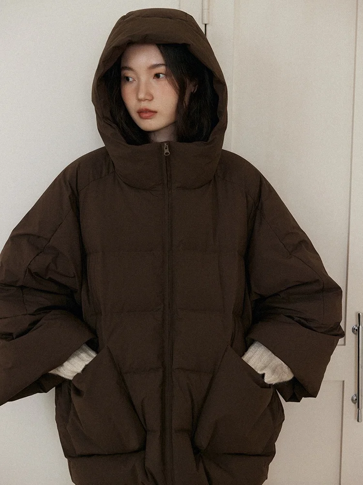 

Женское зимнее пальто Niai Du с капюшоном, средней длины, с широкими рукавами, воротником-стойкой, на молнии, теплое, простое, стильное