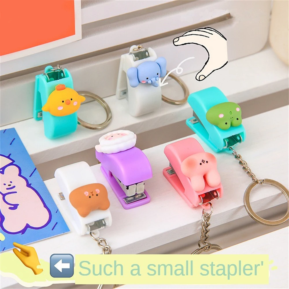 School Supplies Book Binding Cute Convenient And Durable Portable Size Office Stapler Keychain Cartoon Animal Save Time Keychain
