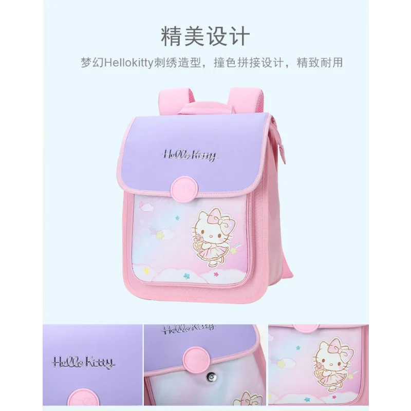 Sanrio-mochila escolar de Hello Kitty para estudiantes, bonita mochila ligera de dibujos animados, de gran capacidad, resistente a las manchas, para niños