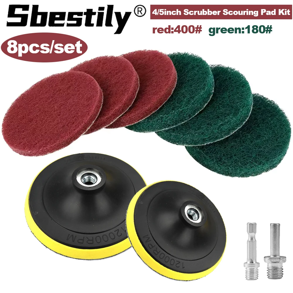

8pcs 4/5inch Drill Power Brush Tile Scrubber Scouring Pads Cleaning Kit Polishing Pad Self-adhesive Disc Household Cleaning Tool
