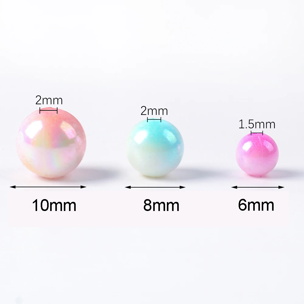 6 8 10mm Acrylic Gradient Light AB Pearl Beads Spacer Beads Rund Balls Imitation Pearls For Jewelry Making DIY Beads Accessories