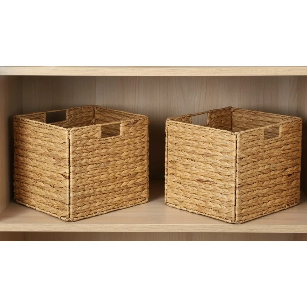 

Foldable Seagrass Storage Baskets 2-Pack, Handwoven Wicker Organizer for Toys Books Clothes Shelf