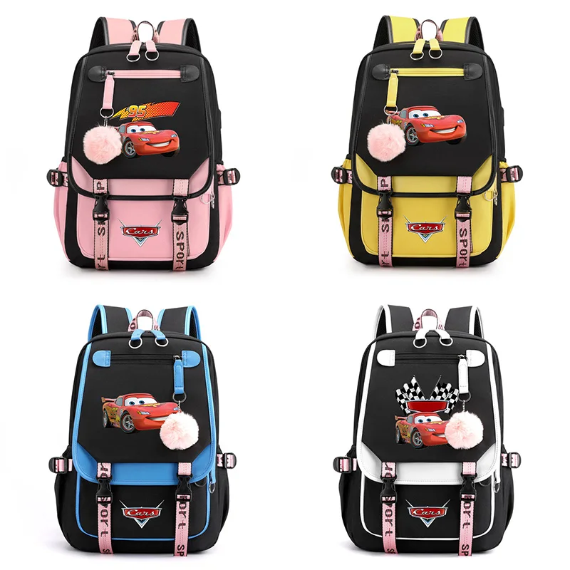 Disney Pixar Cars Lightning McQueen Women's Men's Backpack Bag Travel Rucksack Mochila Teenager USB Charging Laptop Backpack