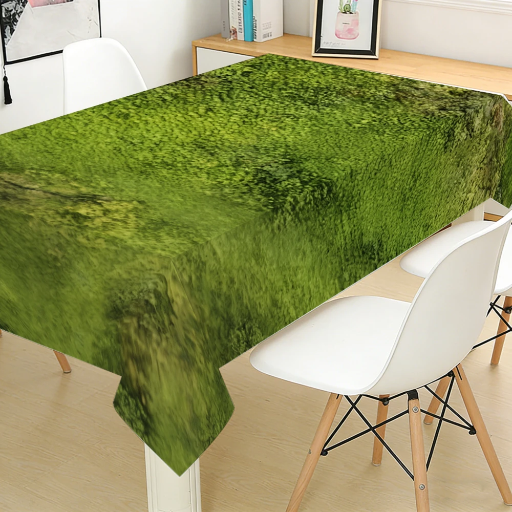 1Pc Rectangular Tablecloth Green Moss Pattern Table Cover For Camping Outdoor Dining Machine Washable
