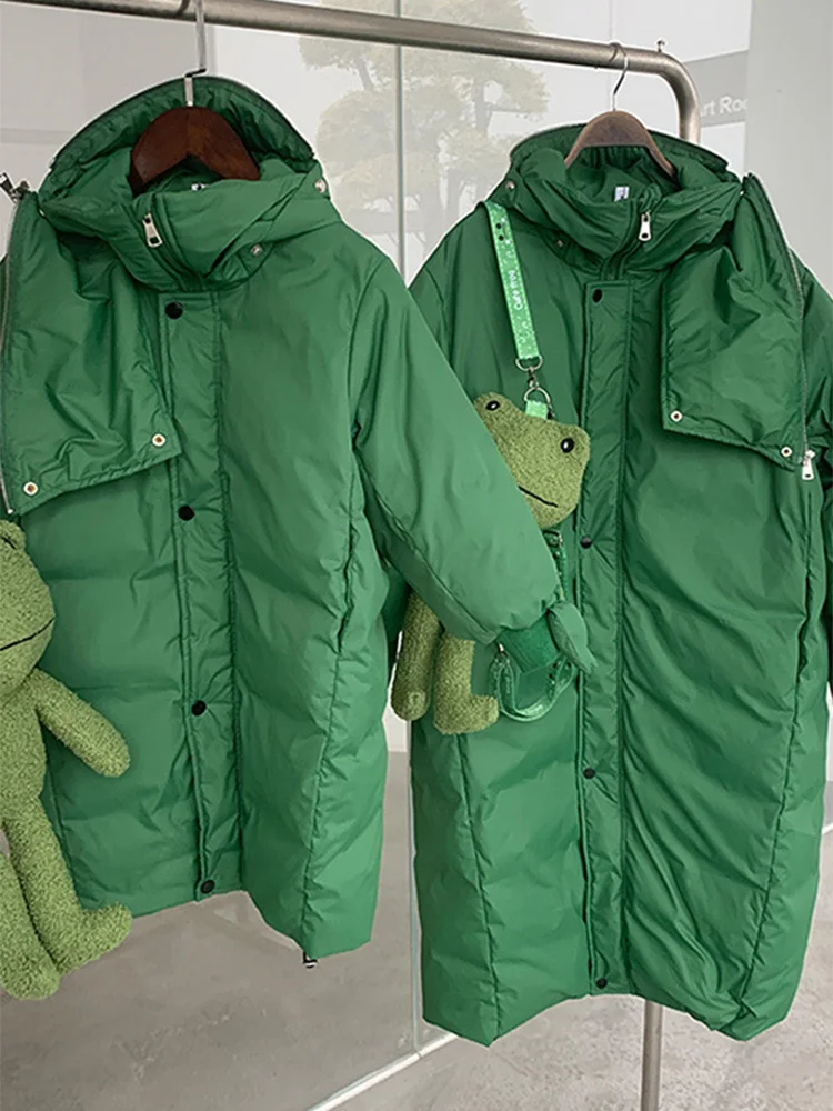 Parent-child Down Jacket Winter Long Family Three Hooded Frog Children's Clothing Cartoon Coat Mother and Daughter Clothing