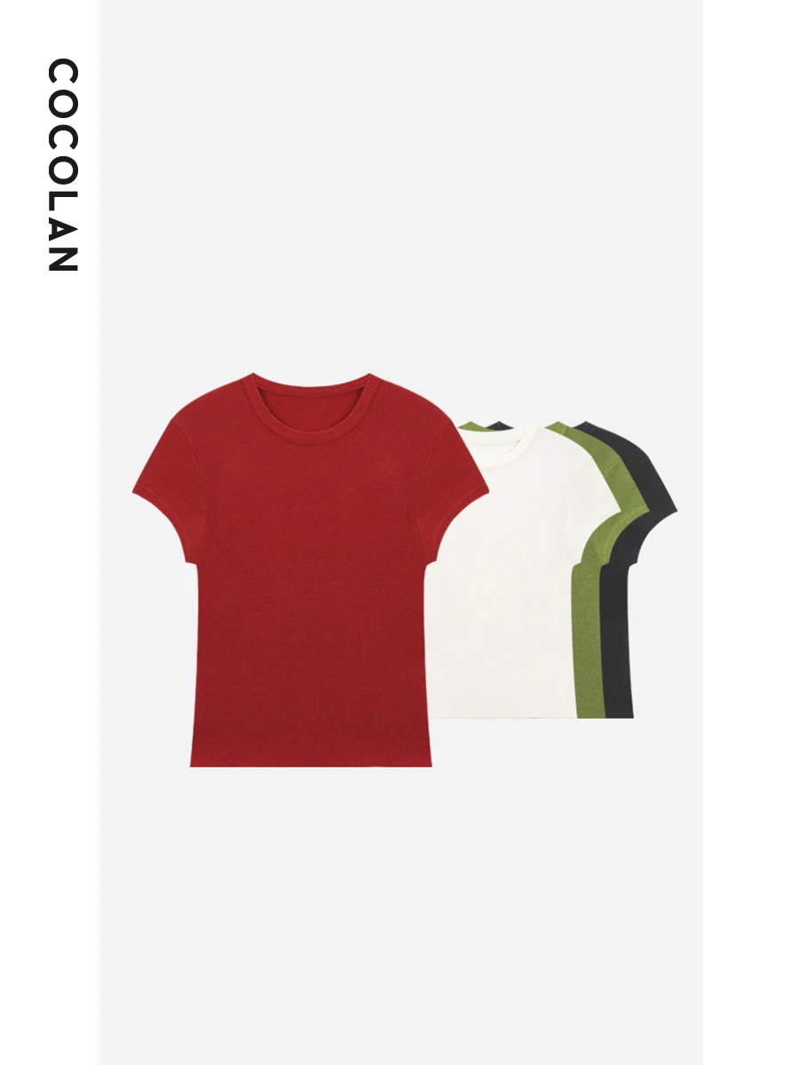 

LAN Wool Knitted Slim Fit ort Sve T-irt round Ne Pure Color Women's CLTX6072 Daily Sle Ladies Premium Faion