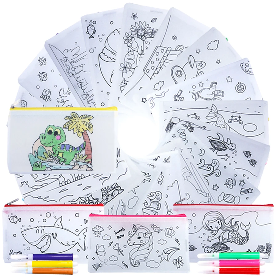 5/10pcs 21cm Non-woven Painting Pen Bag with 5/10Packs Graffiti Mini Watercolor Pen Stationery Storage Pen Bag DIY Painting Bag