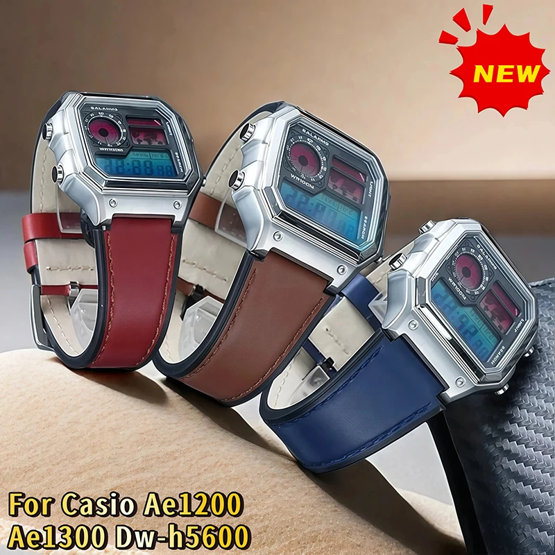 

Винтажный кожаный ремешок для часов Casio AE1200 AE-1200 Dw-h5600 SGW400 SGW-300 A158/A168, 18 мм, замена ремешка из воловьей кожи.