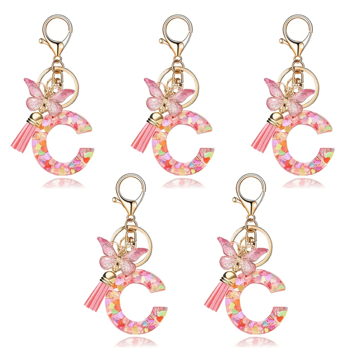 Type C Fashionable Pink Letter Keychain Butterfly Keychain Crystal Epoxy Pendant