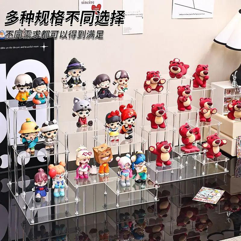 手作り人形収納ディスプレイラック-アクリル製ラダーディスプレイラック-手作りアクションフィギュアディスプレイキャビネット-バブルマート収納用