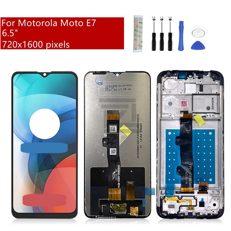 For Motorola Moto E7 LCD Display Touch Screen Digitizer Assembly +Frame XT2052 Display For Moto E7 Replacement Repair Parts 6.5