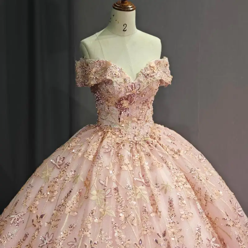 

Customized Shiny Dark Pink V-neck Quinceanera Dress sequin applique Tull Lace trailing vestidos de 15 Quinceanera ﻿